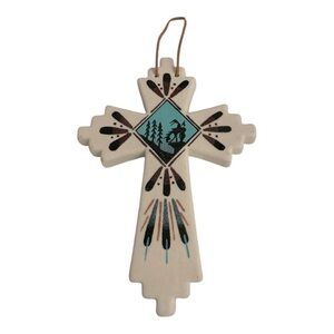 Western Navajo Indian Sand Painted Cross 9.5" - End of Trail